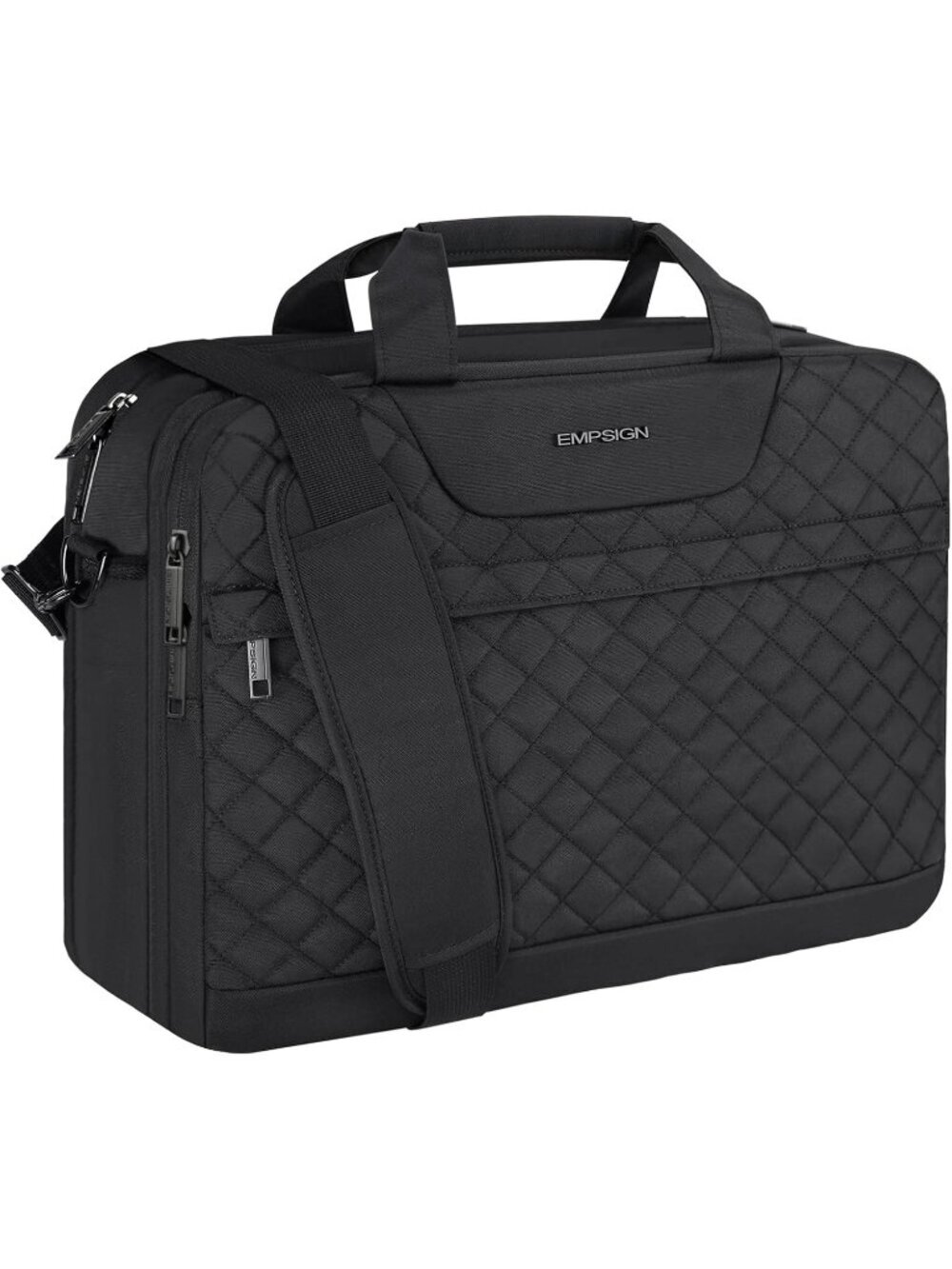 Men's Black 7.3 Inch Quilted Bag Expandable Messenger Bag Water Repellent